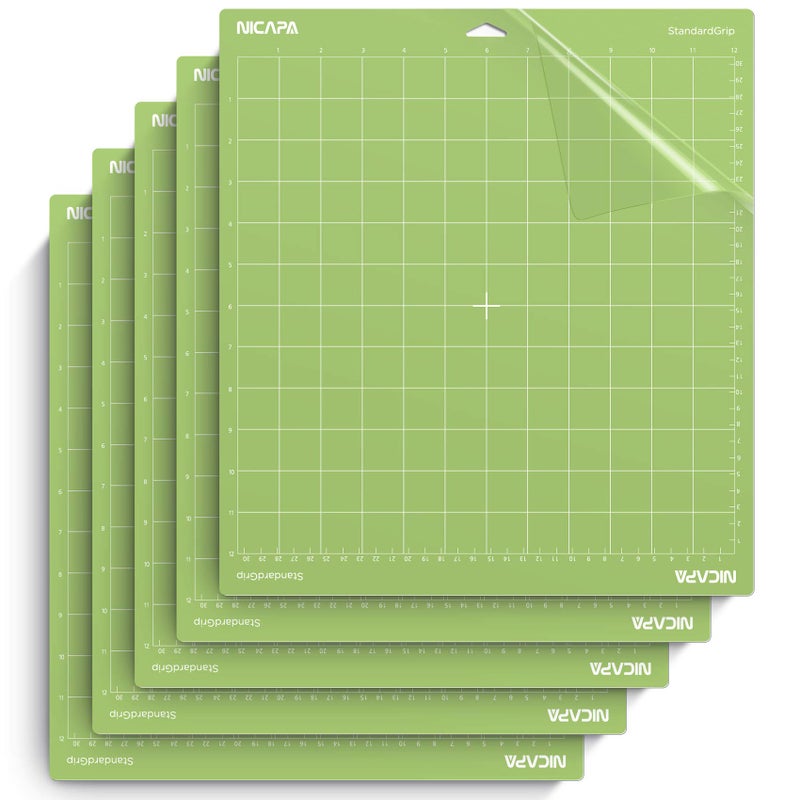 Nicapa Standard Grip Cutting Mat for Cricut Maker 3/Maker/Explore 3/Air 2/Air/One (12x12 inch,5 packs) Standard Adhesive Sticky Green Quilting Replacement Cut Pads - Image 1